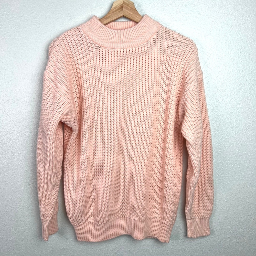 Helium Vintage Womens Sweater L Peach Mock Neck Knit Acrylic Long Sleeve‎